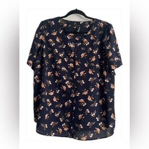 1. State Women’s Navy Blue/ Pink Poly Shirt Sleeved Floral Blouse 1X